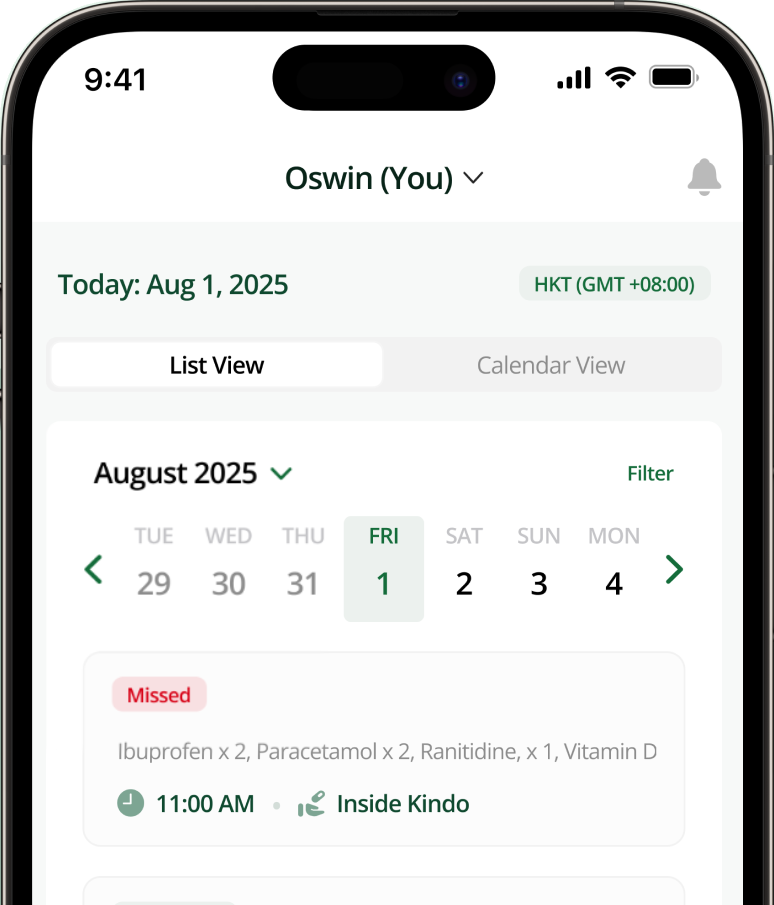 Kin app schedule screen