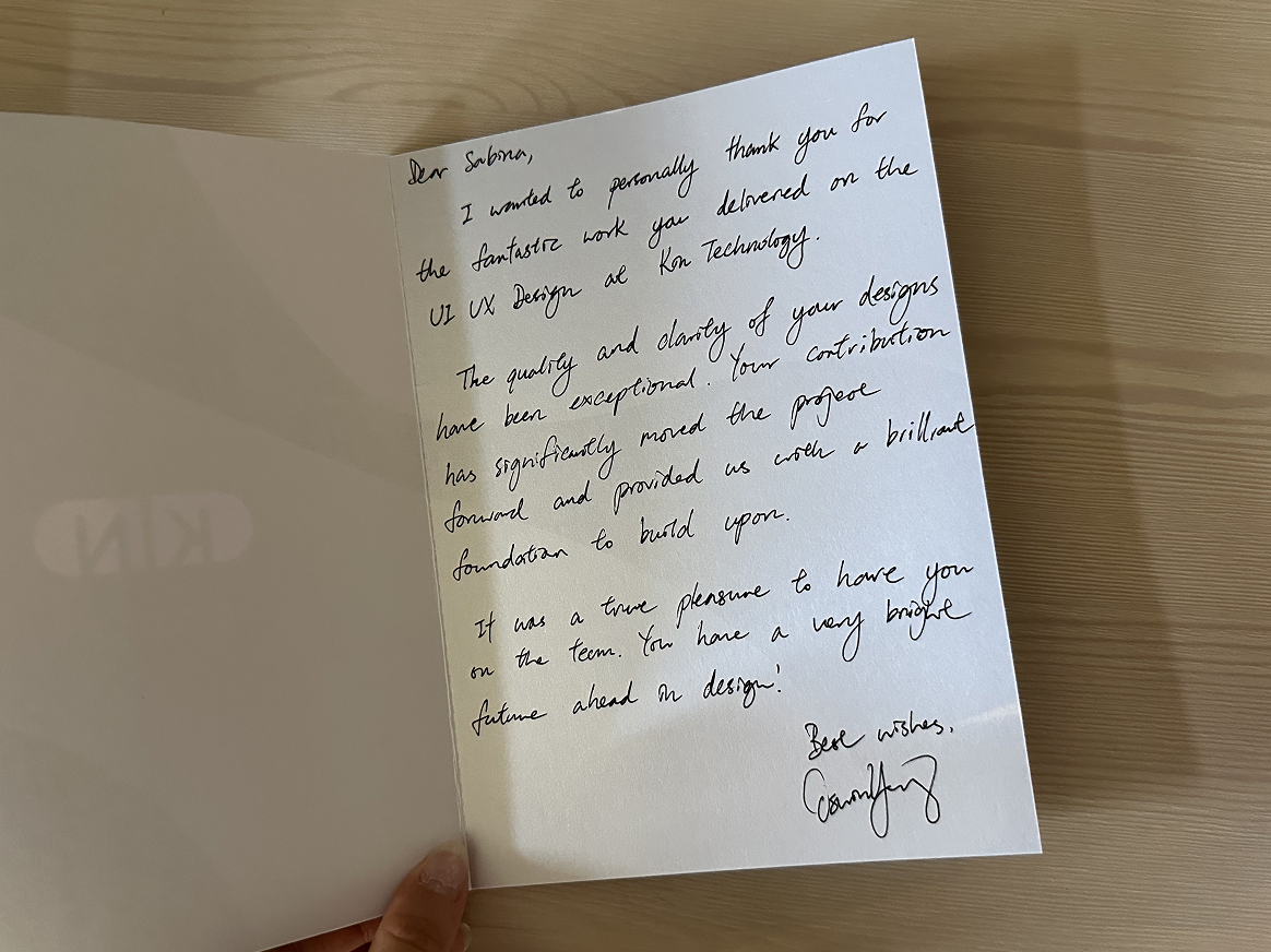 Handwritten thank you card from Oswin