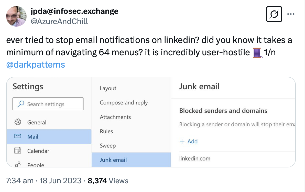 LinkedIn forced continuity tweet