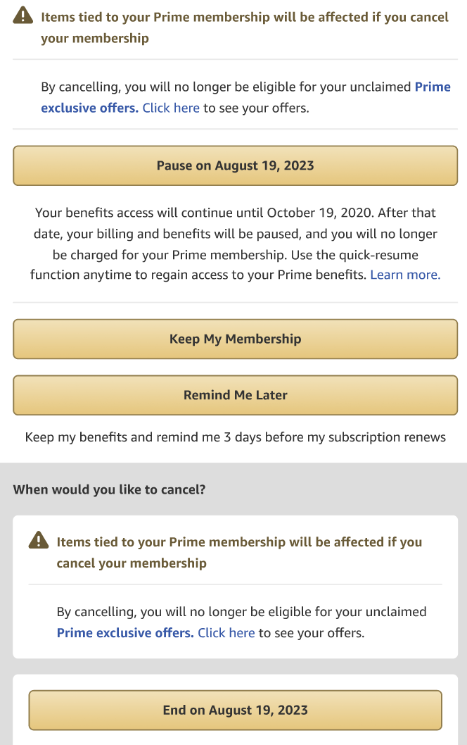 Amazon dark pattern screenshot