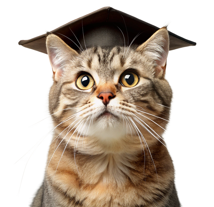 Cat in a graduation hat, thinking
